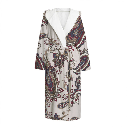 Vintage Paisley Pattern Print Hooded Bathrobe