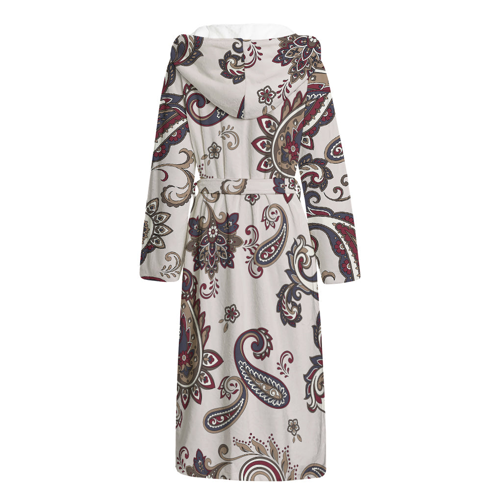 Vintage Paisley Pattern Print Hooded Bathrobe