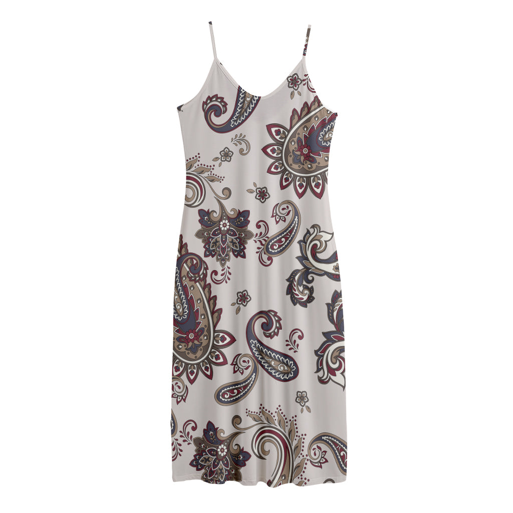 Vintage Paisley Pattern Print Jersey Midi Cami Dress