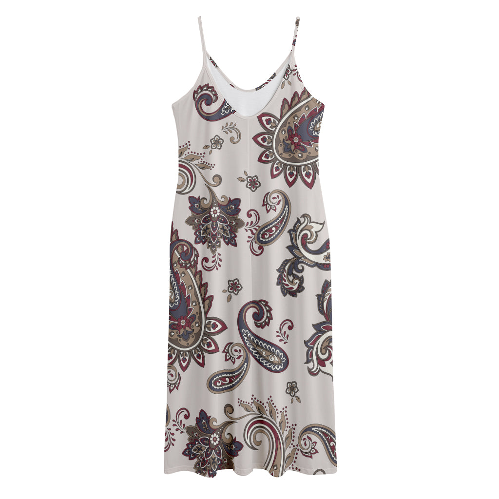 Vintage Paisley Pattern Print Jersey Midi Cami Dress