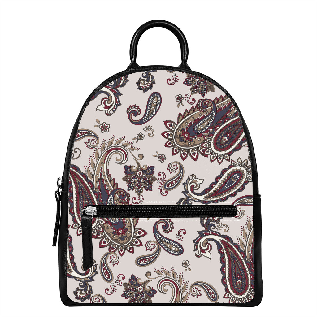 Vintage Paisley Pattern Print Leather Backpack