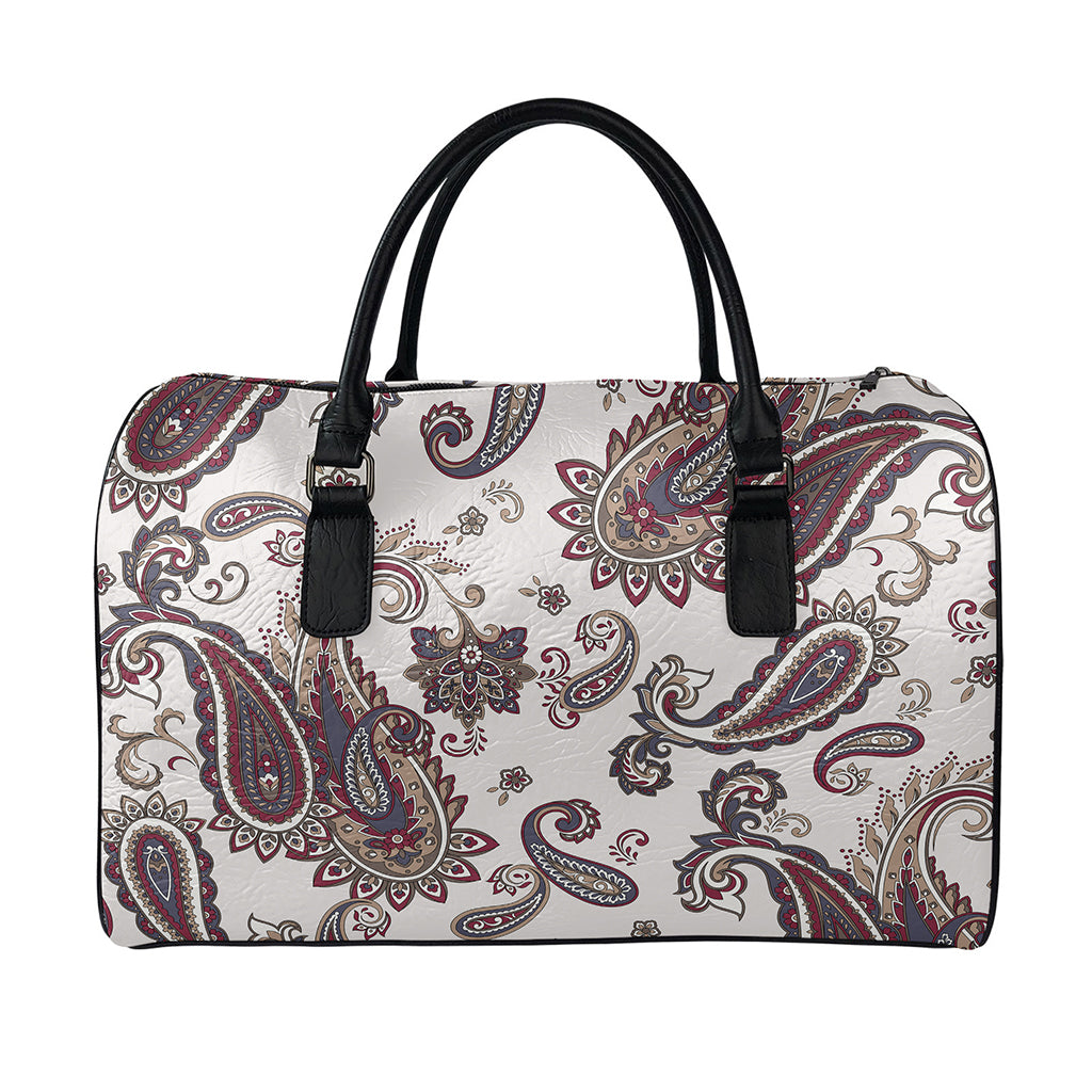 Vintage Paisley Pattern Print Leather Duffle Bag