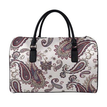 Vintage Paisley Pattern Print Leather Duffle Bag
