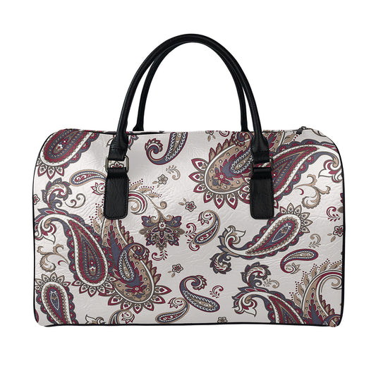 Vintage Paisley Pattern Print Leather Duffle Bag