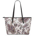 Vintage Paisley Pattern Print Leather Tote Bag With Zipper