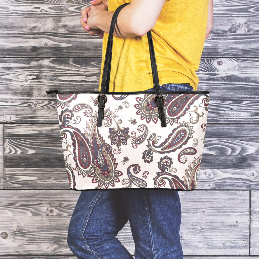 Vintage Paisley Pattern Print Leather Tote Bag