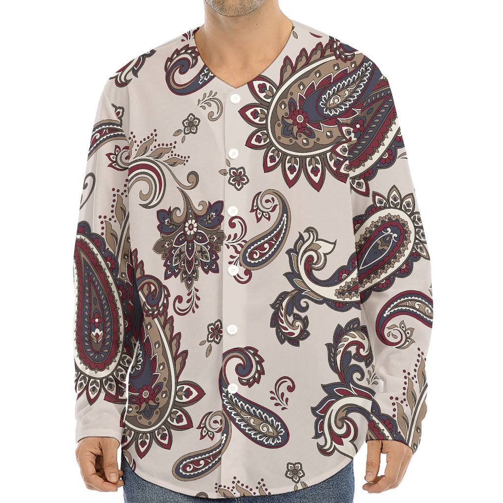 Vintage Paisley Pattern Print Long Sleeve Baseball Jersey