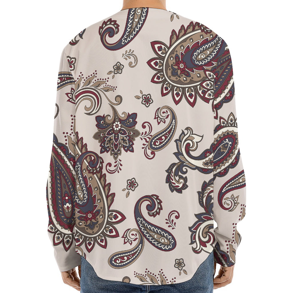 Vintage Paisley Pattern Print Long Sleeve Baseball Jersey