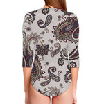 Vintage Paisley Pattern Print Long Sleeve Swimsuit