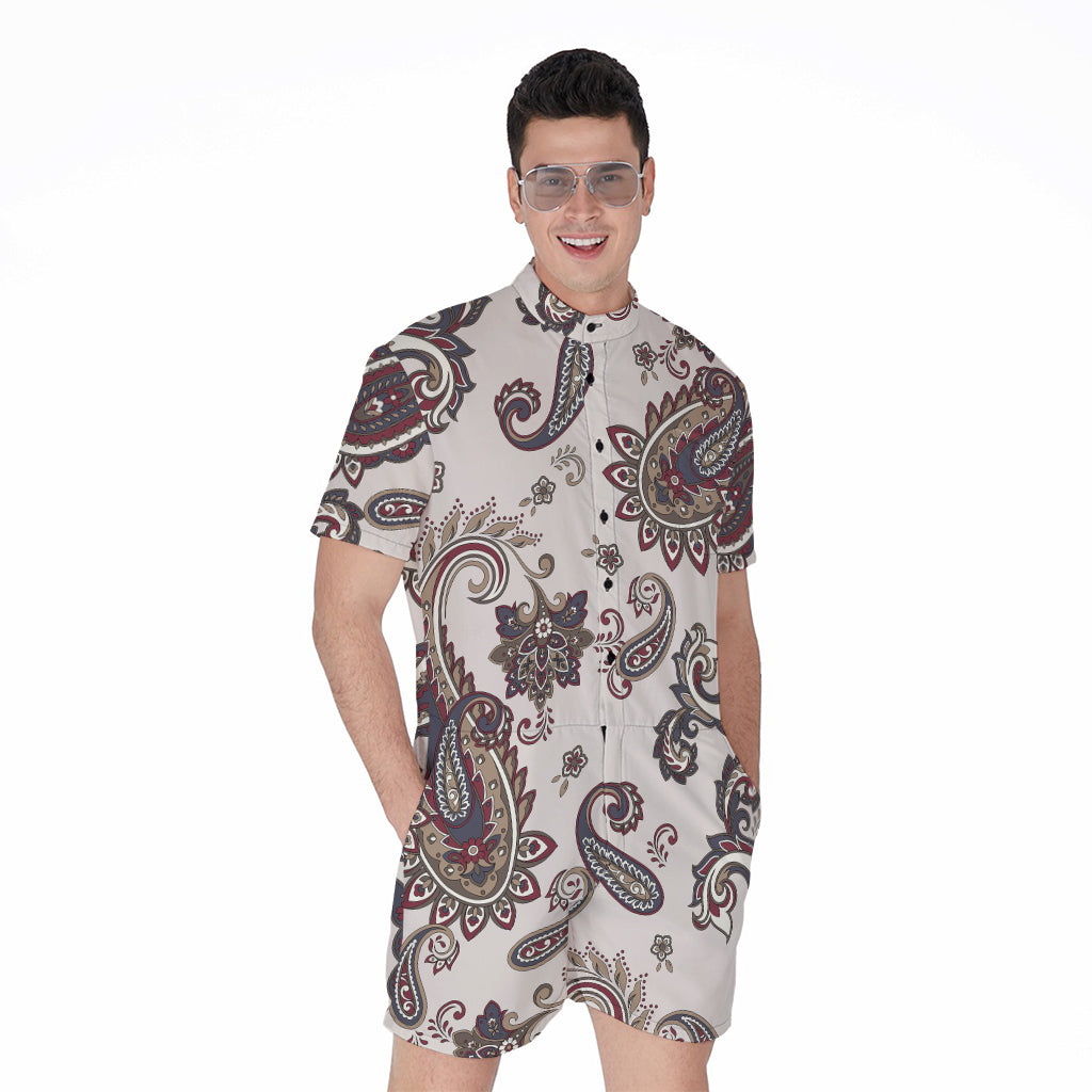 Vintage Paisley Pattern Print Men's Rompers