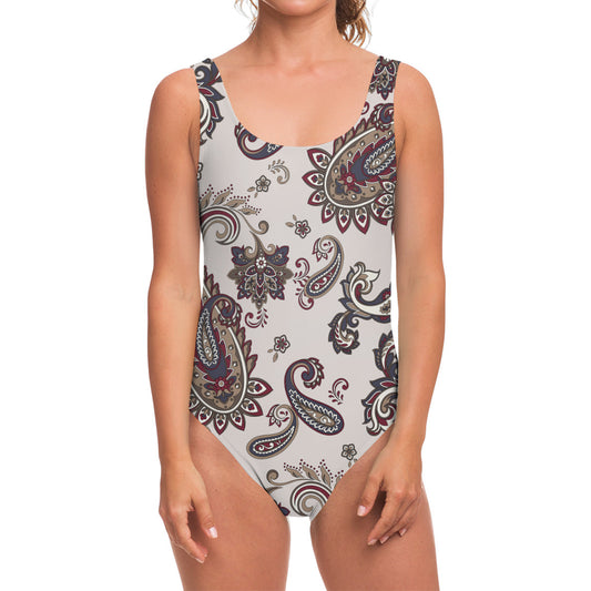 Vintage Paisley Pattern Print One Piece Swimsuit