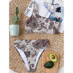 Vintage Paisley Pattern Print One Shoulder Bikini Top