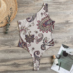 Vintage Paisley Pattern Print One Shoulder Bodysuit