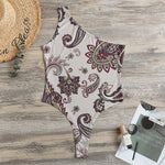 Vintage Paisley Pattern Print One Shoulder Bodysuit