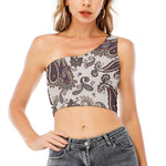 Vintage Paisley Pattern Print One Shoulder Crop Top