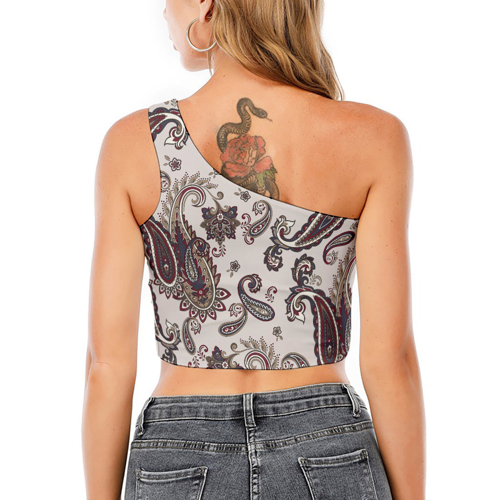 Vintage Paisley Pattern Print One Shoulder Crop Top