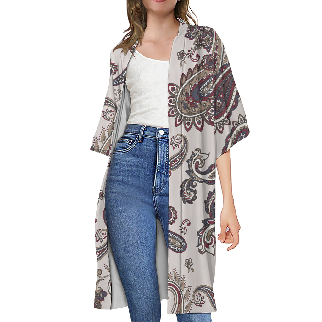 Vintage Paisley Pattern Print Open Front Beach Cover Up