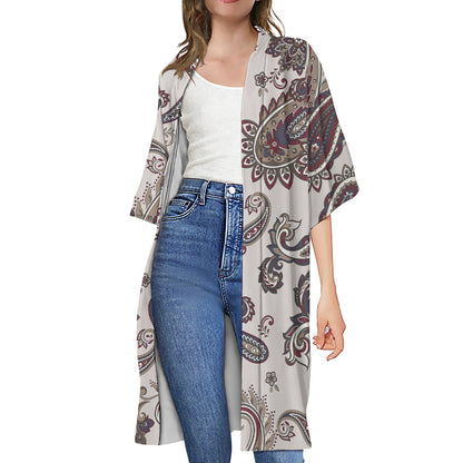 Vintage Paisley Pattern Print Open Front Beach Cover Up