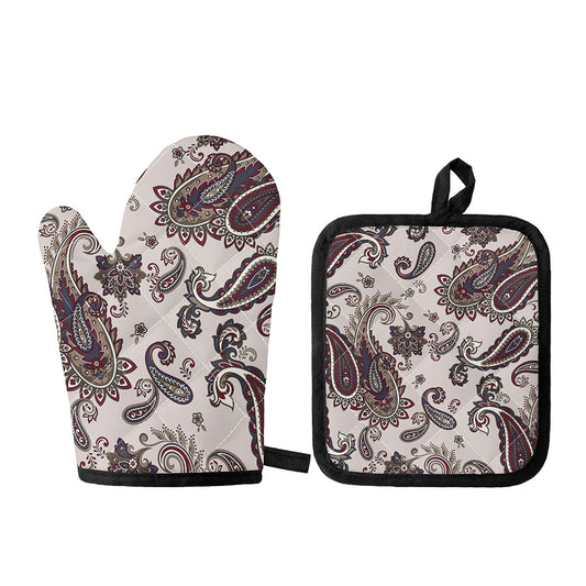 Vintage Paisley Pattern Print Oven Mitt And Pot Holder Set