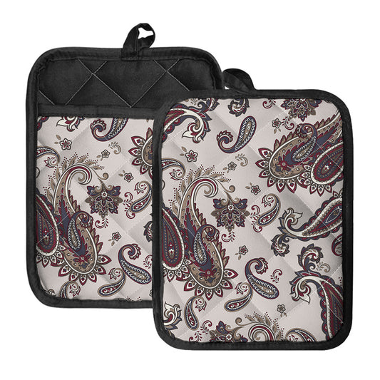 Vintage Paisley Pattern Print Pot Holders With Pocket