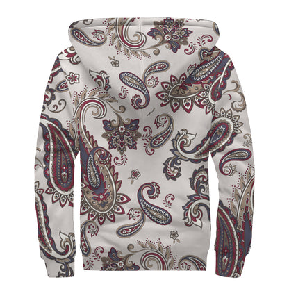 Vintage Paisley Pattern Print Sherpa Lined Zip Up Hoodie