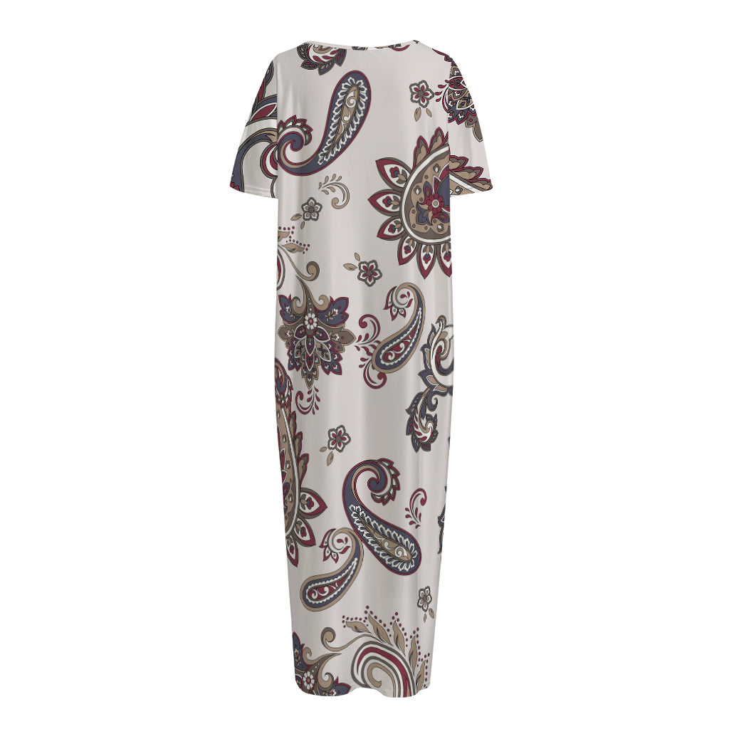 Vintage Paisley Pattern Print Short Sleeve Long Nightdress