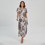Vintage Paisley Pattern Print Short Sleeve Maxi Dress