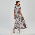 Vintage Paisley Pattern Print Short Sleeve Maxi Dress