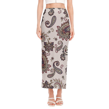 Vintage Paisley Pattern Print Side Slit Maxi Skirt
