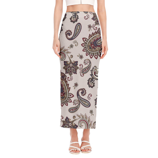 Vintage Paisley Pattern Print Side Slit Maxi Skirt