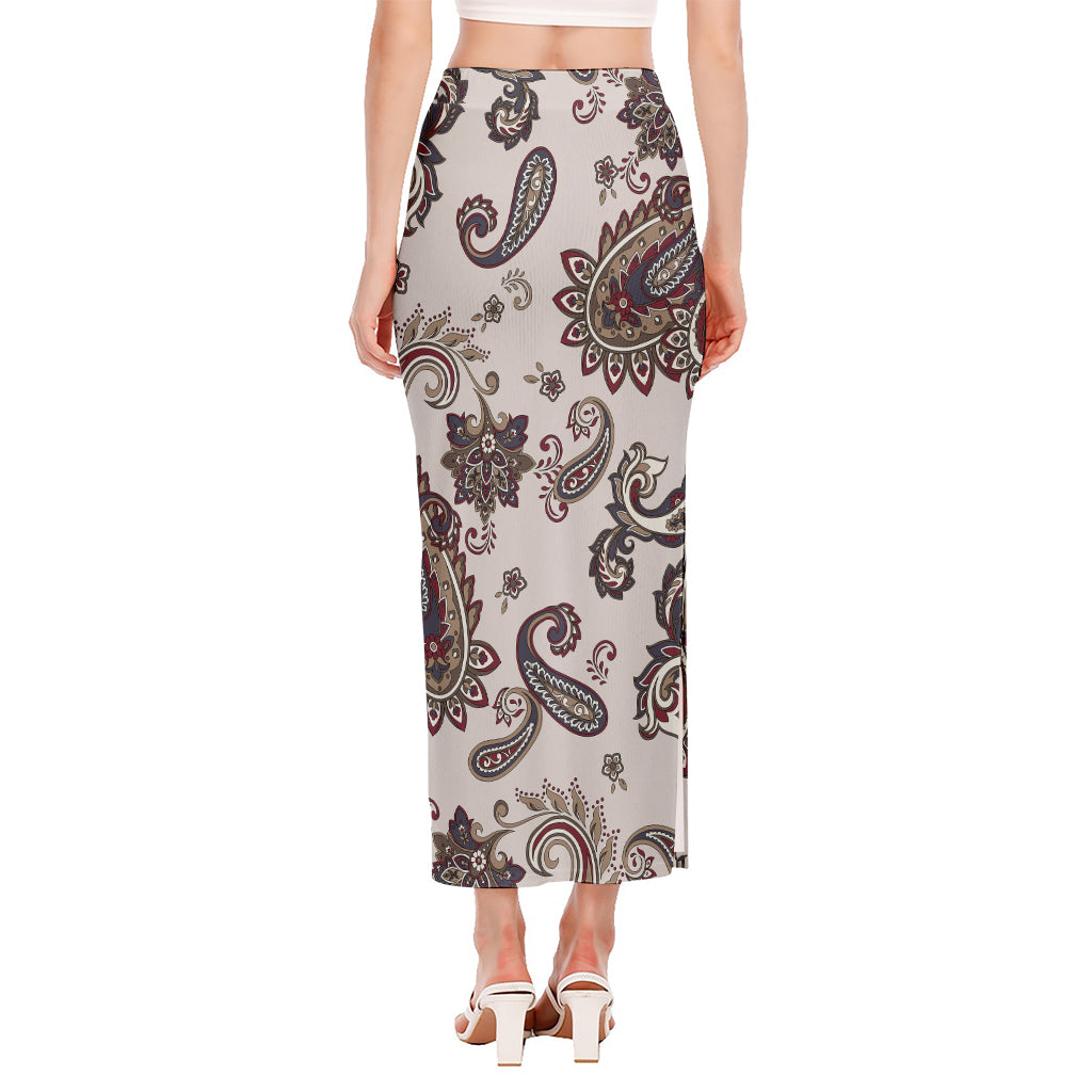 Vintage Paisley Pattern Print Side Slit Maxi Skirt