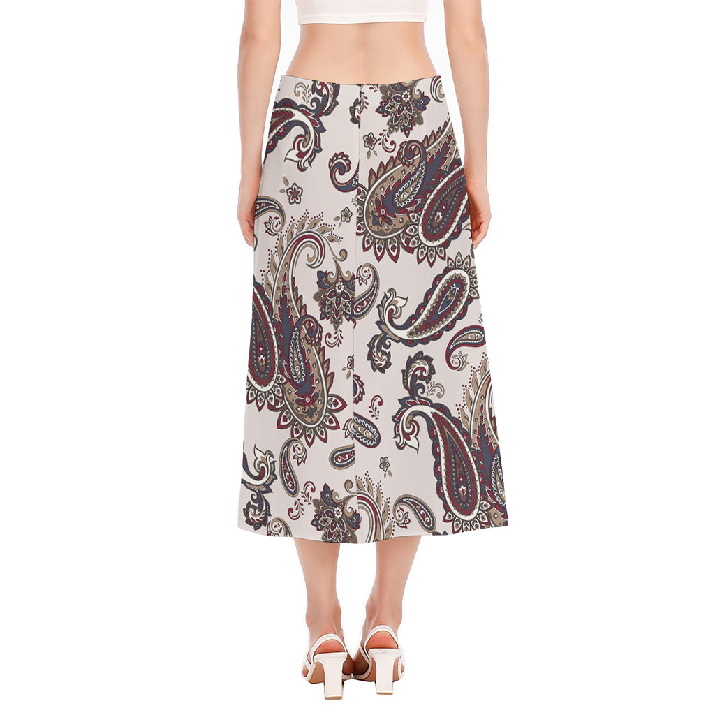 Vintage Paisley Pattern Print Side Slit Midi Skirt