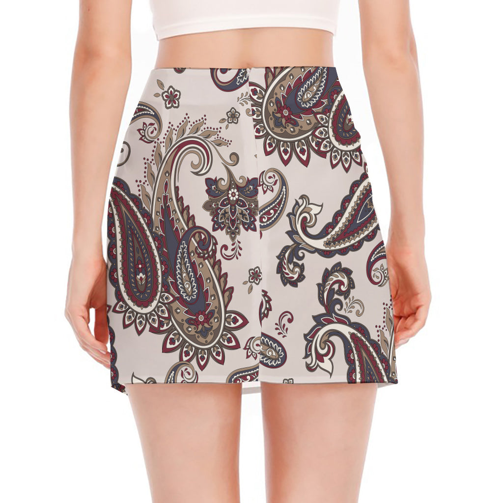 Vintage Paisley Pattern Print Side Slit Mini Skirt