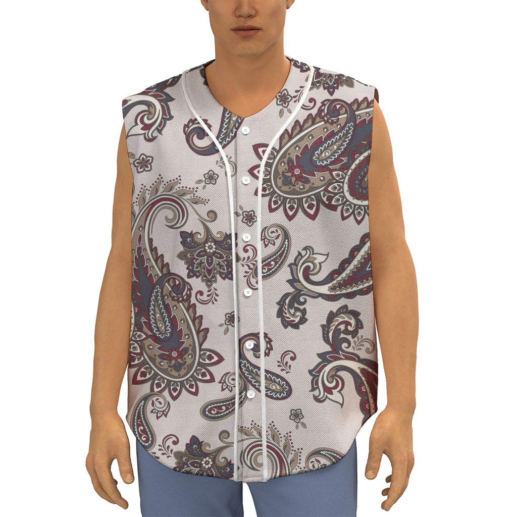 Vintage Paisley Pattern Print Sleeveless Baseball Jersey