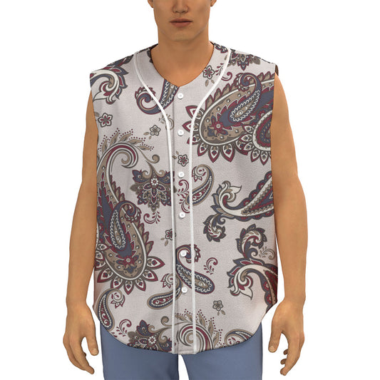 Vintage Paisley Pattern Print Sleeveless Baseball Jersey