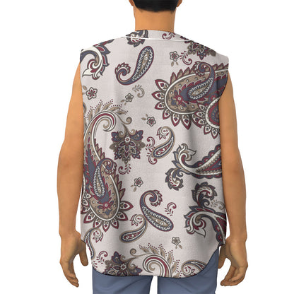 Vintage Paisley Pattern Print Sleeveless Baseball Jersey