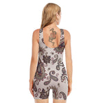 Vintage Paisley Pattern Print Sleeveless One Piece Swimsuit