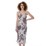 Vintage Paisley Pattern Print Slim Fit Midi Cami Dress