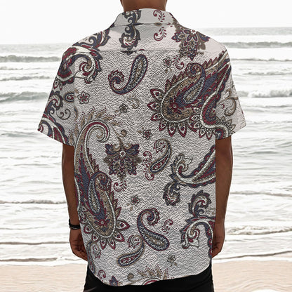 Vintage Paisley Pattern Print Textured Short Sleeve Shirt