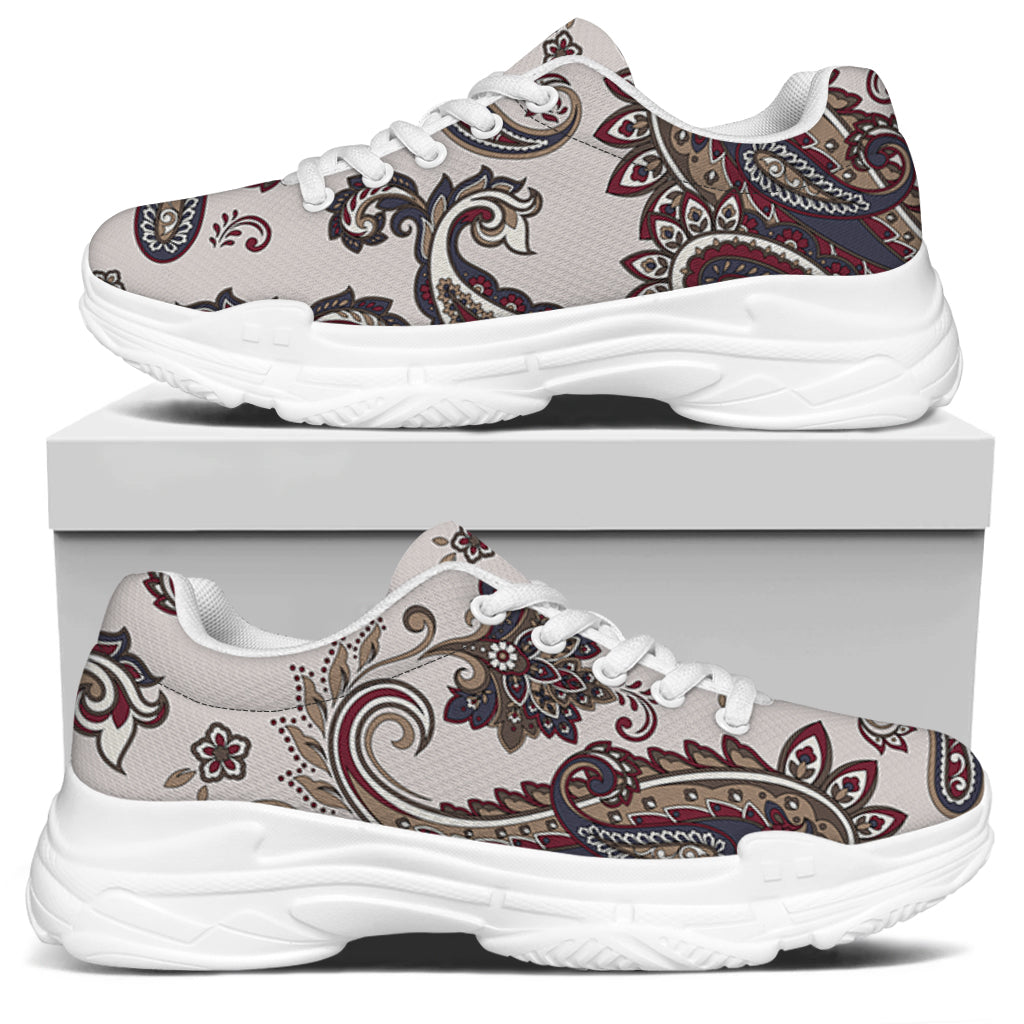 Vintage Paisley Pattern Print White Chunky Shoes