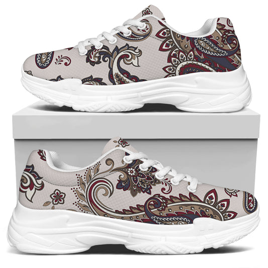 Vintage Paisley Pattern Print White Chunky Shoes