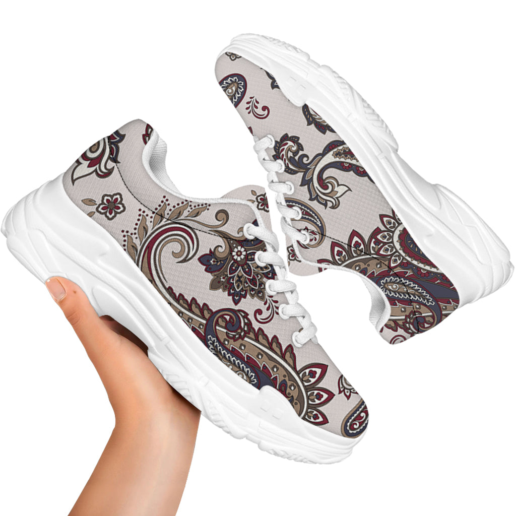 Vintage Paisley Pattern Print White Chunky Shoes