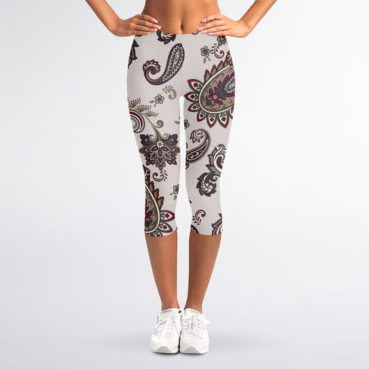 Vintage Paisley Pattern Print Women's Capri Leggings