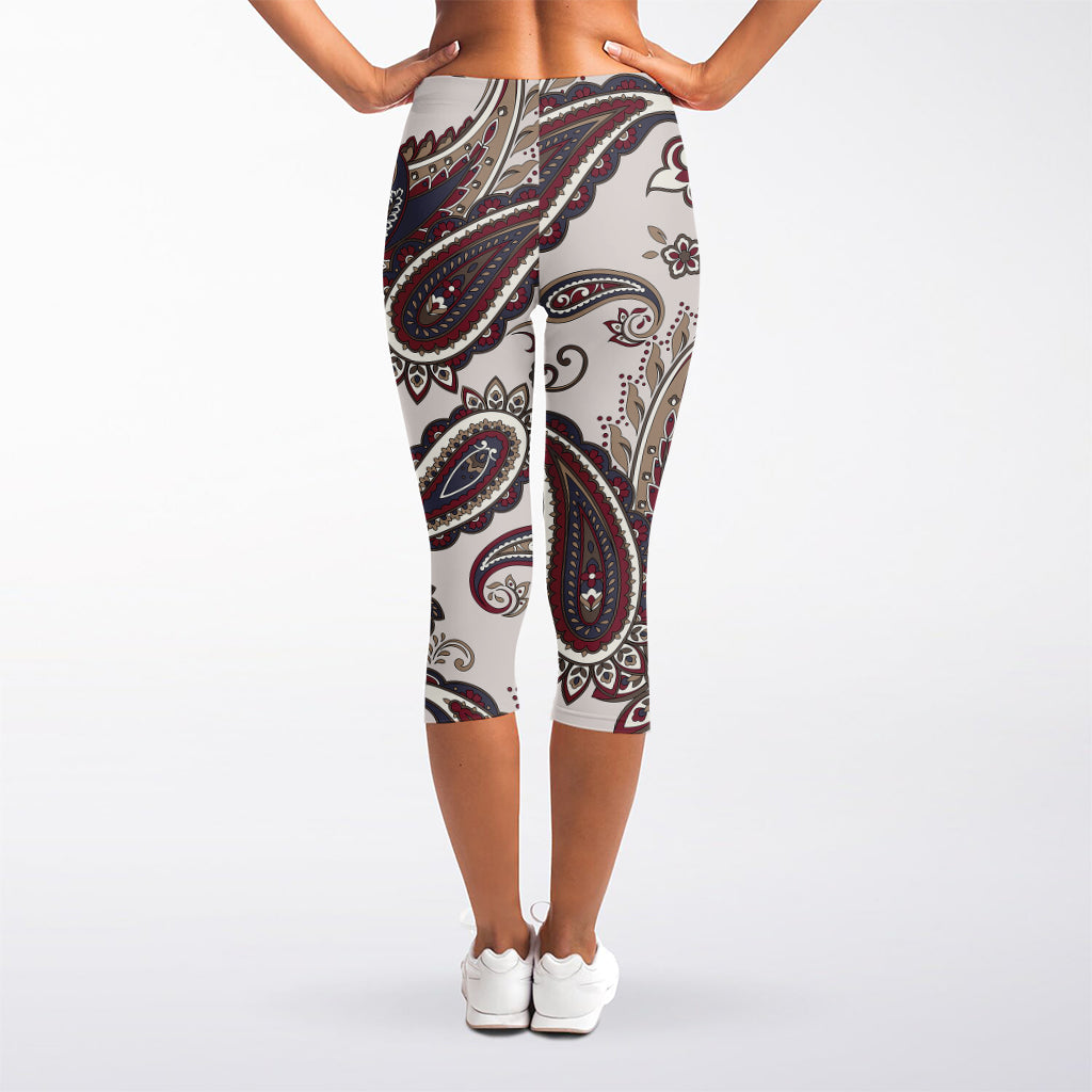Vintage Paisley Pattern Print Women's Capri Leggings
