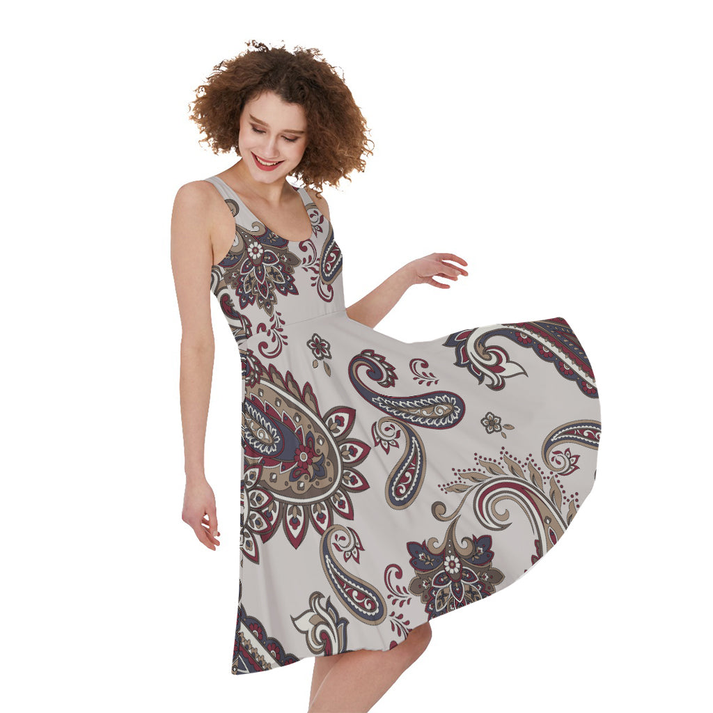 Vintage Paisley Pattern Print Women's Sleeveless Dress