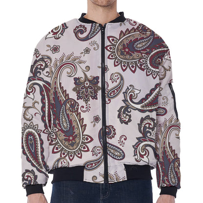 Vintage Paisley Pattern Print Zip Sleeve Bomber Jacket