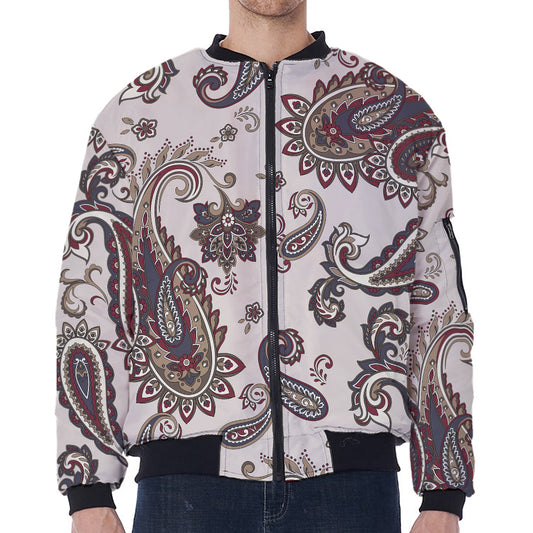 Vintage Paisley Pattern Print Zip Sleeve Bomber Jacket