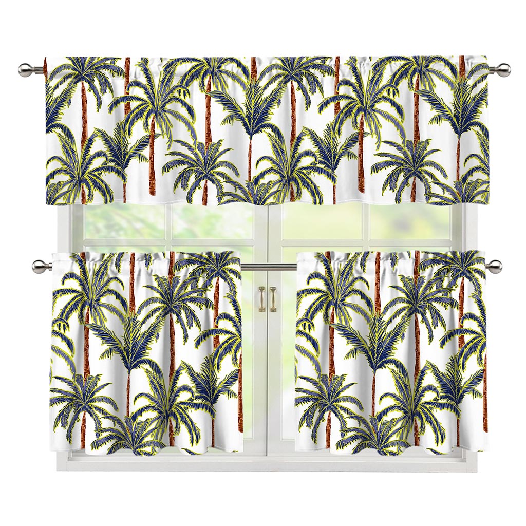 Vintage Palm Tree Beach Pattern Print 3 Piece Kitchen Curtains