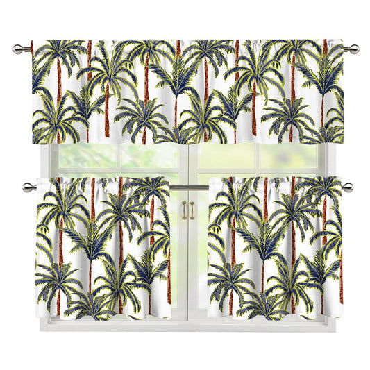 Vintage Palm Tree Beach Pattern Print 3 Piece Kitchen Curtains