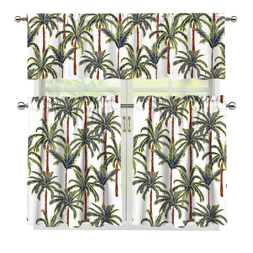 Vintage Palm Tree Beach Pattern Print 3 Piece Kitchen Curtains